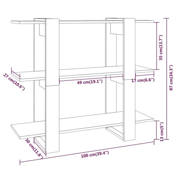 vidaXL Bokhylla/Rumsavdelare brun ek 100x30x87 cm