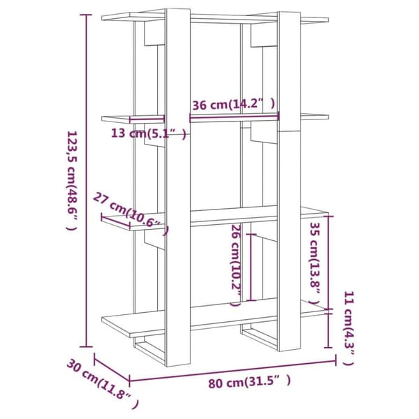 vidaXL Bokhylle/romdeler sonoma eik 80x30x123,5 cm