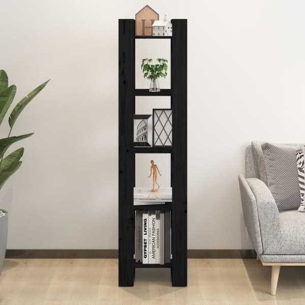 vidaXL Bokhylle/romdeler svart 41x35x160 cm heltre furu