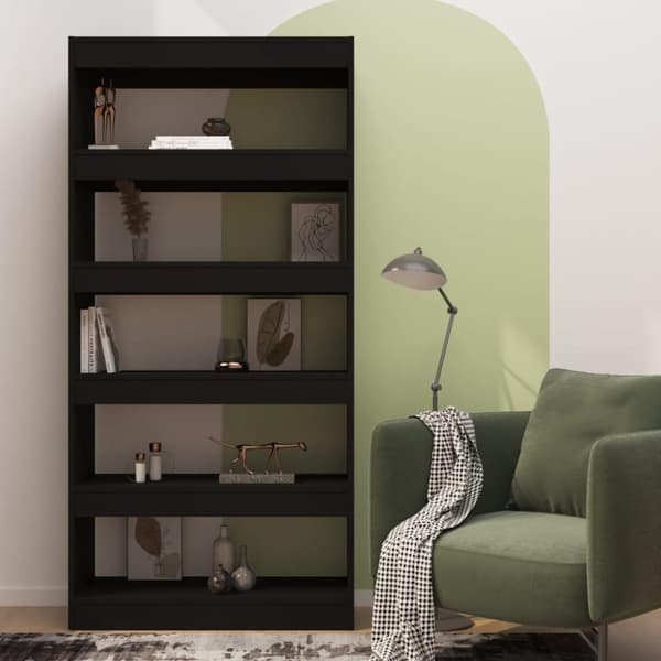 vidaXL Bokhylla/Rumsavdelare svart 80x30x166 cm spånskiva