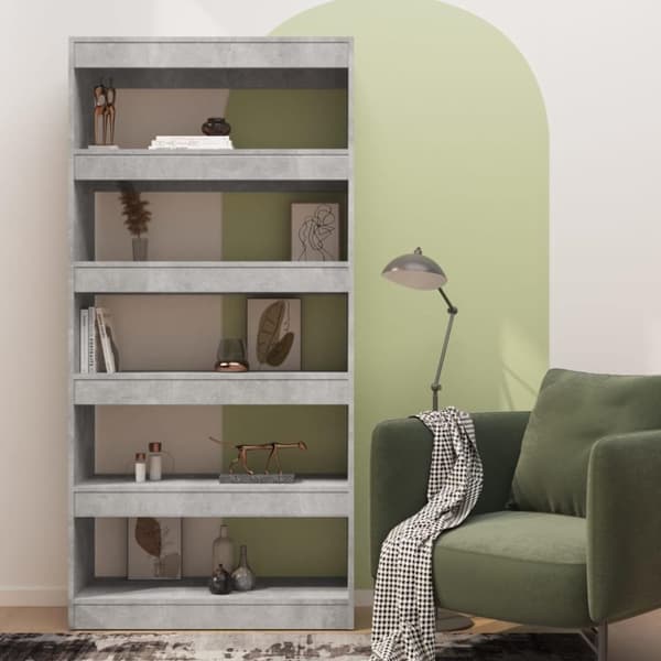 vidaXL Bokhylla/ Rumsavdelare betonggrå 80x30x166 cm spånskiva