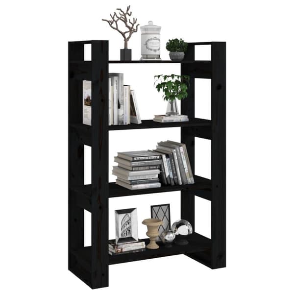 vidaXL bogreol/rumdeler 80x35x125 cm massivt fyrretræ sort
