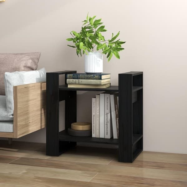 vidaXL Bokhylla/rumsavdelare svart 60x35x57 cm massiv furu