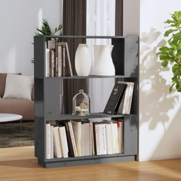 vidaXL bogreol/rumdeler 80x25x101 cm massivt fyrretræ grå