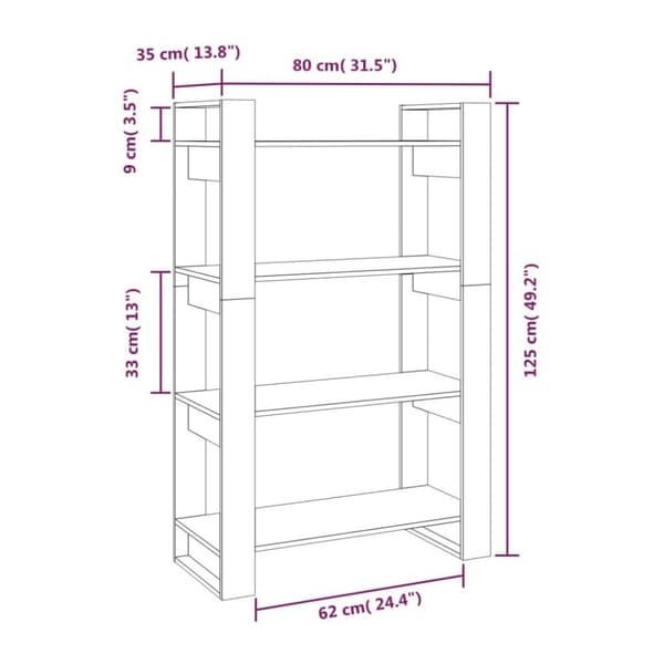 vidaXL bogreol/rumdeler 80x35x125 cm massivt fyrretræ