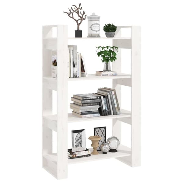 vidaXL bogreol/rumdeler 80x35x125 cm massivt fyrretræ hvid