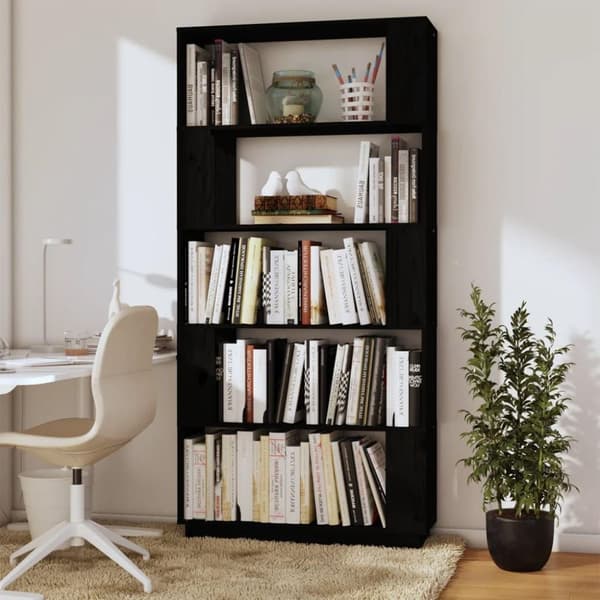 vidaXL bogreol/rumdeler 80x25x163,5 cm massivt fyrretræ sort