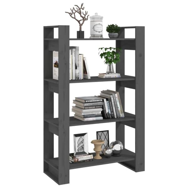 vidaXL bogreol/rumdeler 80x35x125 cm massivt fyrretræ grå