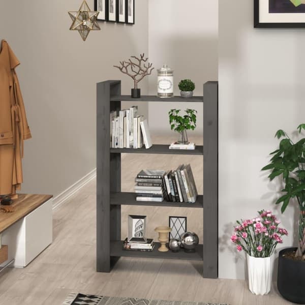 vidaXL bogreol/rumdeler 80x35x125 cm massivt fyrretræ grå
