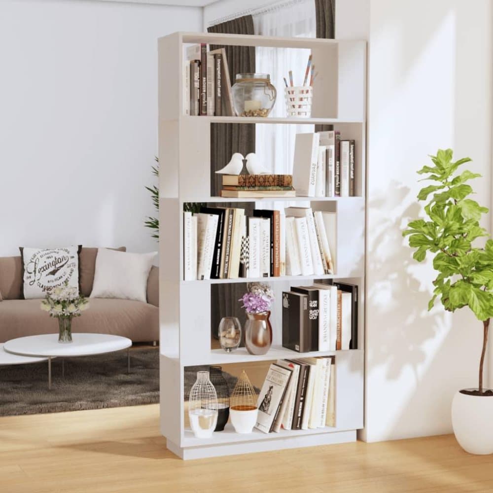 vidaXL Bokhylla/rumsavdelare vit 80x25x163,5 cm massiv furu