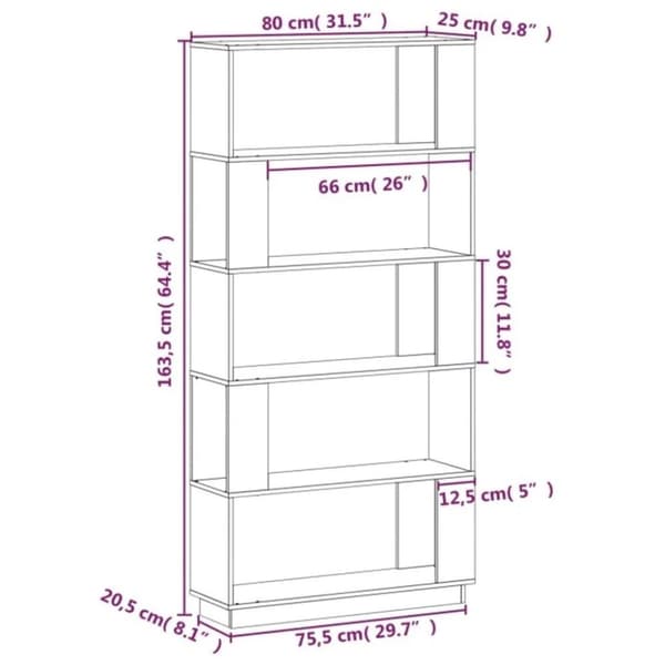 vidaXL Bokhylle/romdeler honningbrun 80x25x163,5 cm heltre