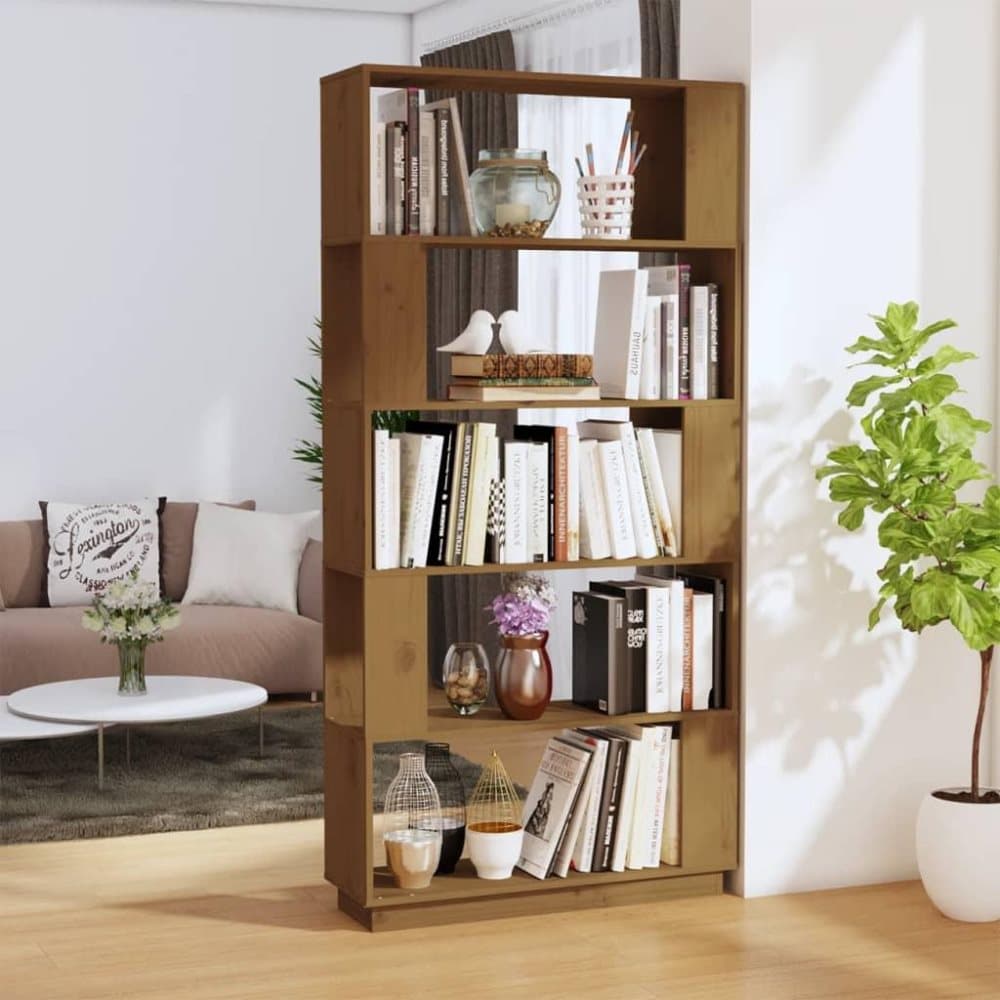 vidaXL Bokhylla/rumsavdelare honungsbrun 80x25x163,5 cm massivt trä