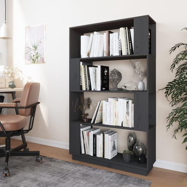 vidaXL bogreol/rumdeler 80x25x132 cm massivt fyrretræ grå