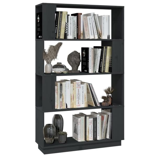 vidaXL bogreol/rumdeler 80x25x132 cm massivt fyrretræ grå