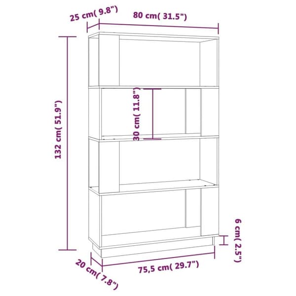 vidaXL bogreol/rumdeler 80x25x132 cm massivt fyrretræ grå