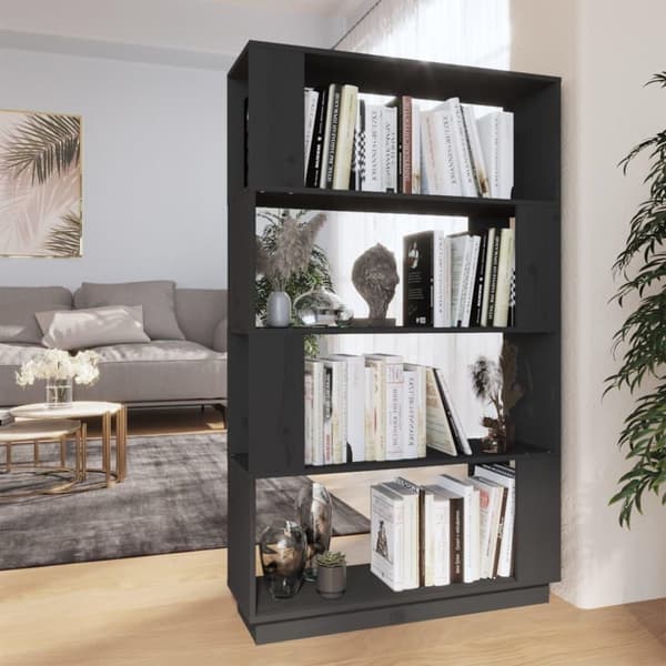 vidaXL bogreol/rumdeler 80x25x132 cm massivt fyrretræ grå