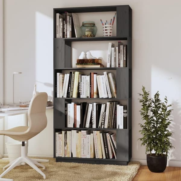 vidaXL bogreol/rumdeler 80x25x163,5 cm massivt fyrretræ grå