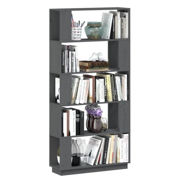 vidaXL bogreol/rumdeler 80x25x163,5 cm massivt fyrretræ grå