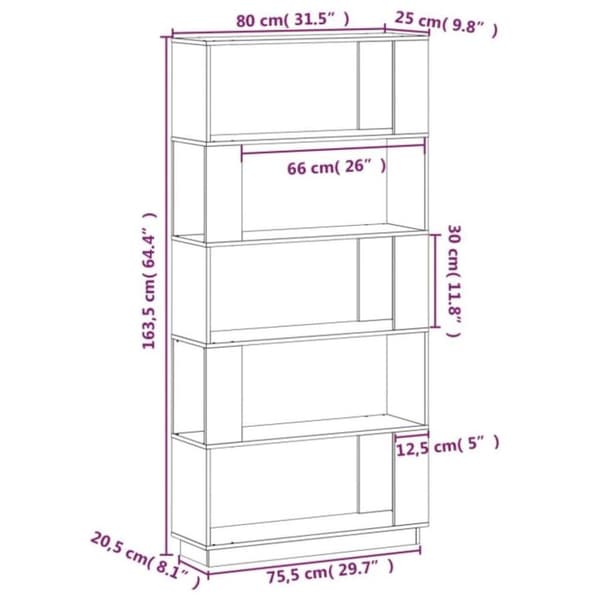 vidaXL bogreol/rumdeler 80x25x163,5 cm massivt fyrretræ grå