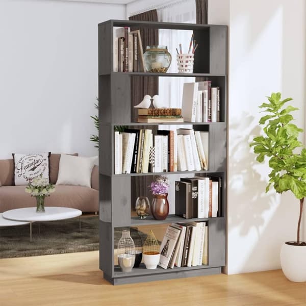 vidaXL bogreol/rumdeler 80x25x163,5 cm massivt fyrretræ grå