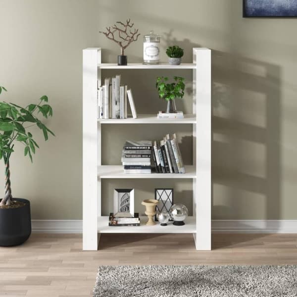 vidaXL Bokhylle/romdeler hvit 80x35x125 cm heltre furu