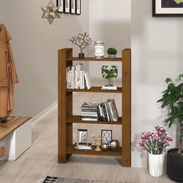 vidaXL Bokhylla/rumsavdelare honungsbrun 80x35x125 cm massivt trä