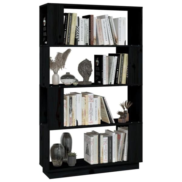 vidaXL Bokhylle/romdeler svart 80x25x132 cm heltre furu