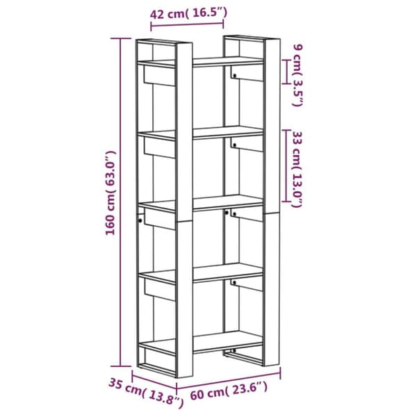 vidaXL bogreol/rumdeler 60x35x160 cm massivt træ gyldenbrun