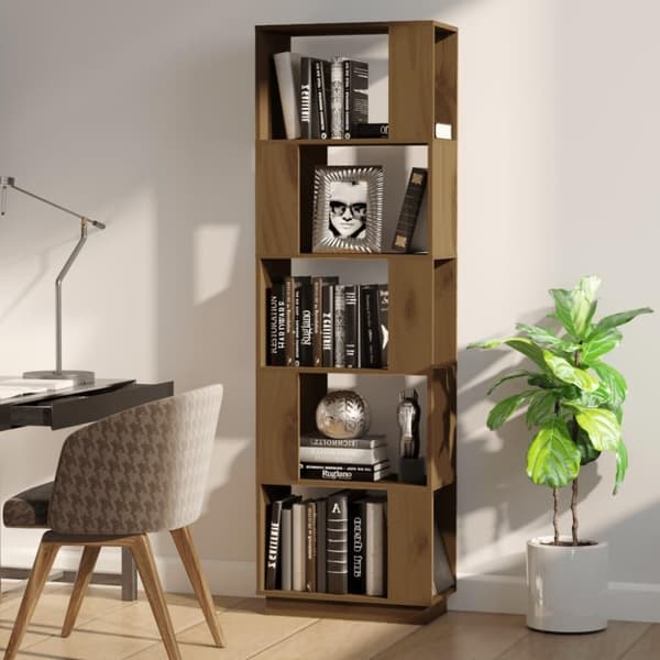 vidaXL bogreol/rumdeler 51x25x163,5 cm massivt fyrretræ gyldenbrun