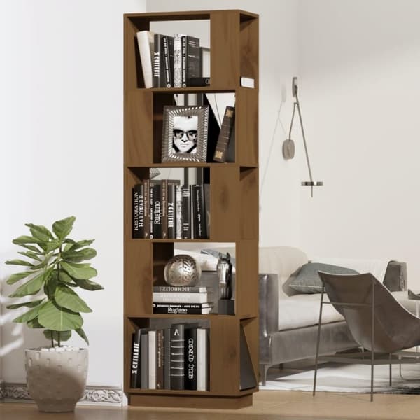 vidaXL bogreol/rumdeler 51x25x163,5 cm massivt fyrretræ gyldenbrun