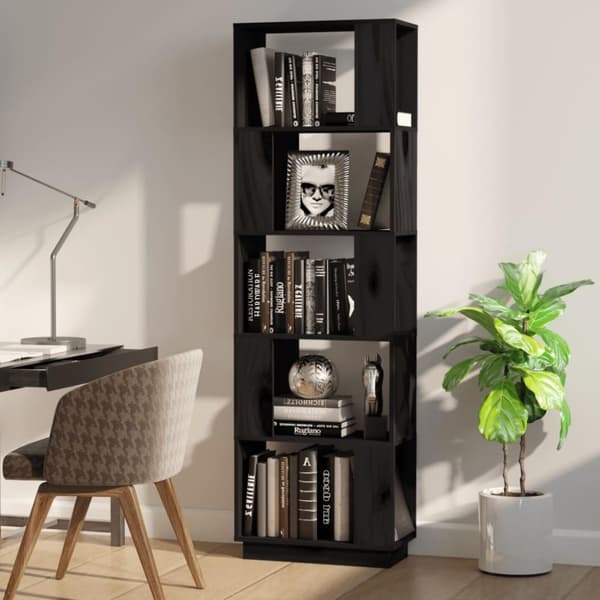 vidaXL Bokhylle/romdeler svart 51x25x163,5 cm heltre furu
