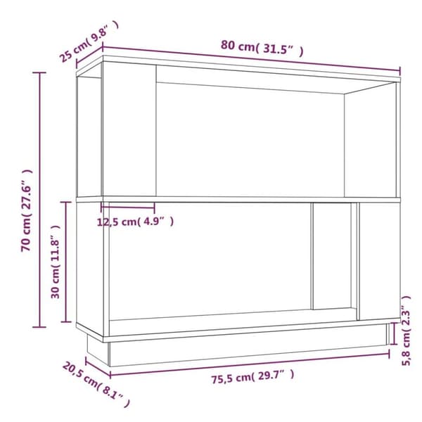 vidaXL bogreol/rumdeler 80x25x70 cm massivt fyrretræ grå