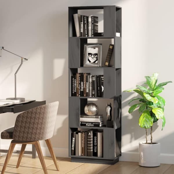 vidaXL bogreol/rumdeler 51x25x163,5 cm massivt fyrretræ grå