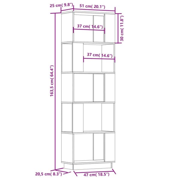 vidaXL bogreol/rumdeler 51x25x163,5 cm massivt fyrretræ