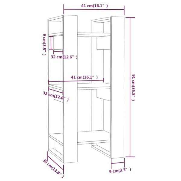 vidaXL Bokhylla/rumsavdelare svart 41x35x91 cm massiv furu