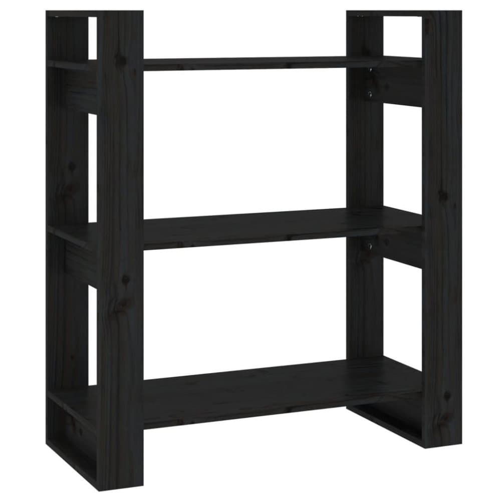 vidaXL Bokhylla/rumsavdelare svart 80x35x91 cm massiv furu