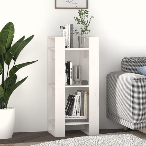 vidaXL bogreol/rumdeler 41x35x91 cm massivt fyrretræ hvid