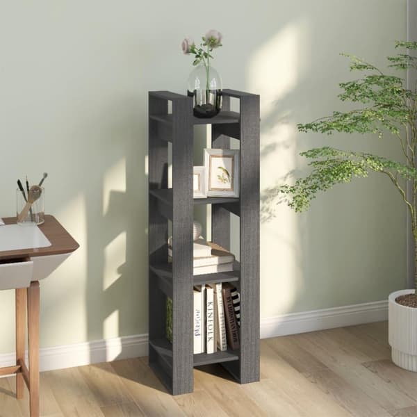 vidaXL bogreol/rumdeler 41x35x125 cm massivt fyrretræ grå