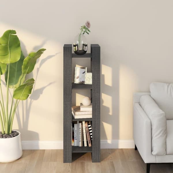vidaXL bogreol/rumdeler 41x35x125 cm massivt fyrretræ grå