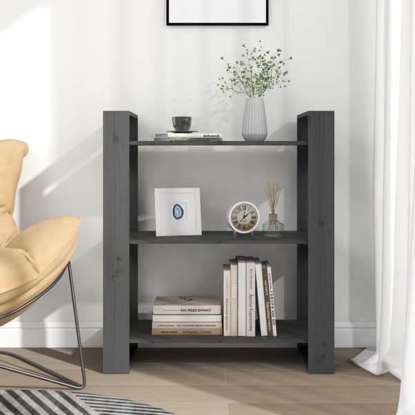 vidaXL bogreol/rumdeler 80x35x91 cm massivt fyrretræ grå