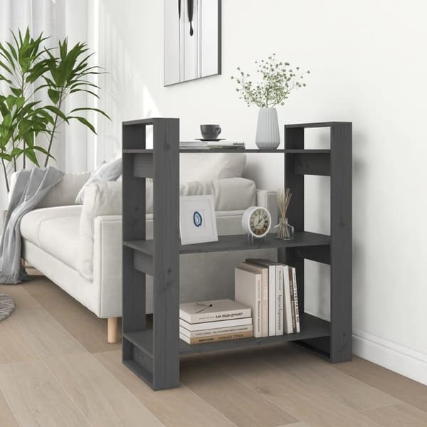 vidaXL bogreol/rumdeler 80x35x91 cm massivt fyrretræ grå