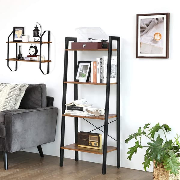 Vintage stil reol med fem hylder og en metalramme 56 x 172 x 34 cm