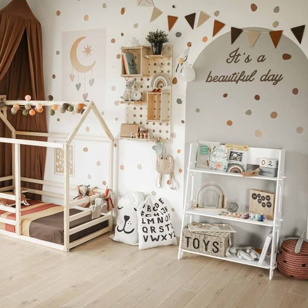 Montessori legetøjshylde i træ til børn – åben opbevaringsreol til børneværelse, lav bogreol til småbørn, pædagogisk legetøjshylde eller butiksholder
