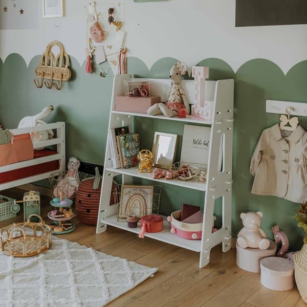 Montessori legetøjshylde i træ til børn – åben opbevaringsreol til børneværelse, lav bogreol til småbørn, pædagogisk legetøjshylde eller butiksholder