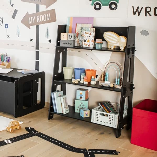 Montessori legetøjshylde i træ til børn – åben opbevaringsreol til børneværelse, lav bogreol til småbørn, pædagogisk legetøjshylde eller butiksholder