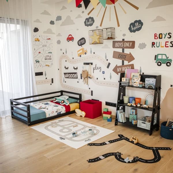 Montessori legetøjshylde i træ til børn – åben opbevaringsreol til børneværelse, lav bogreol til småbørn, pædagogisk legetøjshylde eller butiksholder