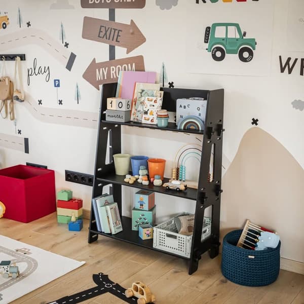 Montessori legetøjshylde i træ til børn – åben opbevaringsreol til børneværelse, lav bogreol til småbørn, pædagogisk legetøjshylde eller butiksholder