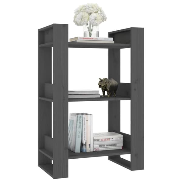 vidaXL Bokhylla/rumsavdelare grå 60x35x91 cm massiv furu