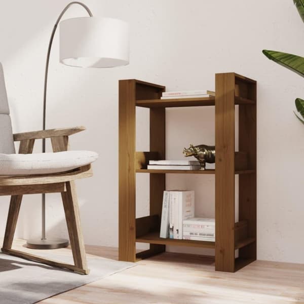 vidaXL bogreol/rumdeler 60x35x91 cm massivt fyrretræ gyldenbrun