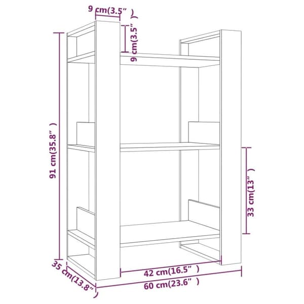 vidaXL bogreol/rumdeler 60x35x91 cm massivt fyrretræ gyldenbrun